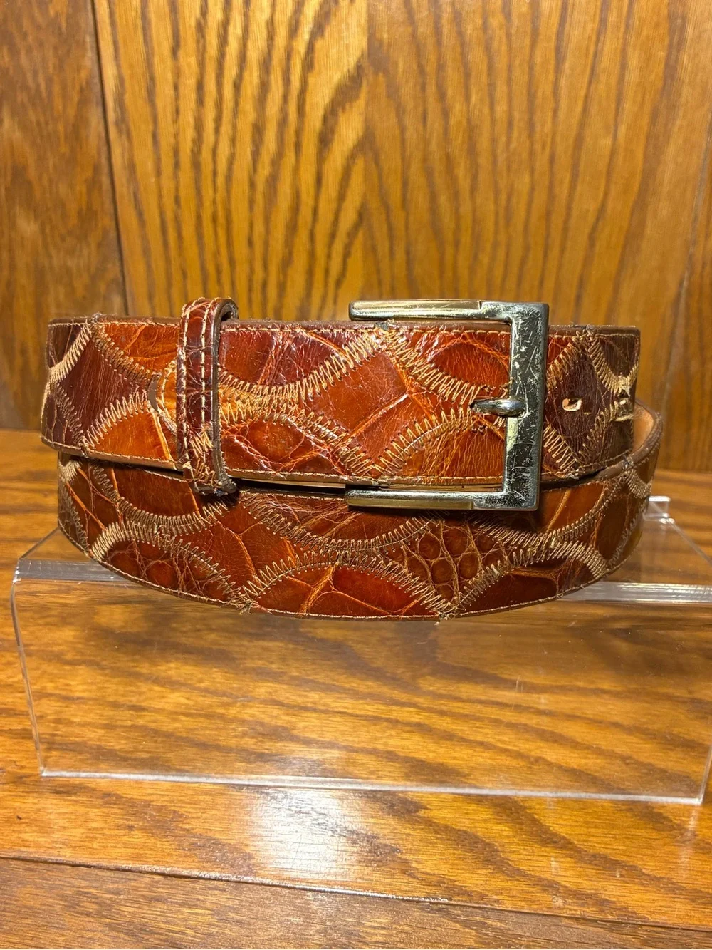 VTG Justin Genuine Alligator Leather Patchwork Belt USA MADE Brown Men’s Size 40